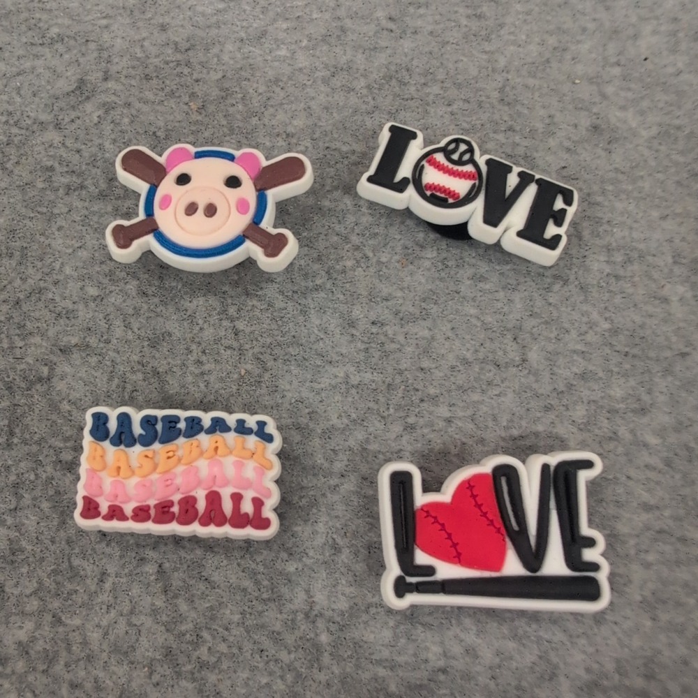 Baseball Shoe Charms Set of 4 Love Baseball Pig Bats Clog Accessories Multi‎